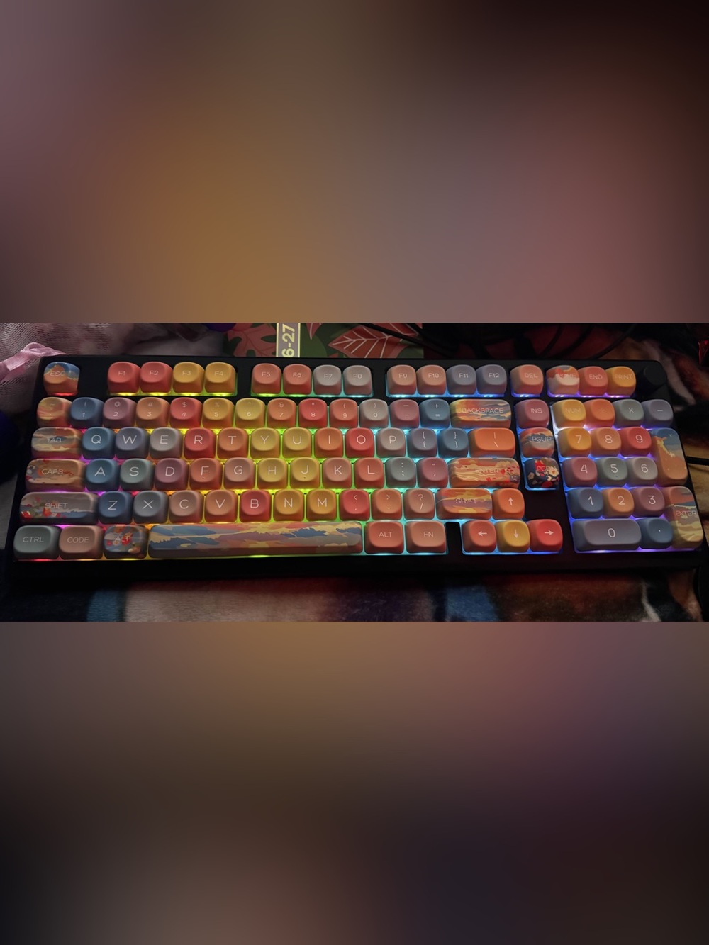 Colorful Gradient Custom Keyboard w/ Modified Keycaps  - Sunrise Palette